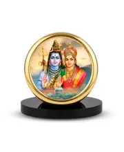 Car Desk/Table Top Lord Shiva And Parvathi Metal Golden Photo Stand  2x2 Inches, Compact & Stylish Spiritual Display For Car, Home & Office (Pack Of 1) (F18489)