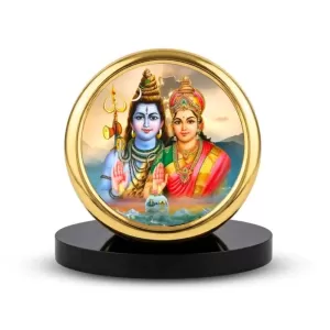 Car Desk/Table Top Lord Shiva And Parvathi Metal Golden Photo Stand  2x2 Inches, Compact & Stylish Spiritual Display For Car, Home & Office (Pack Of 1) (F18489)