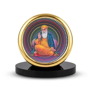 Car Desk/Table Top Gurunanak Metal Golden Photo Stand  2x2 Inches, Compact & Stylish Spiritual Display For Car, Home & Office (Pack Of 1) (F18491)