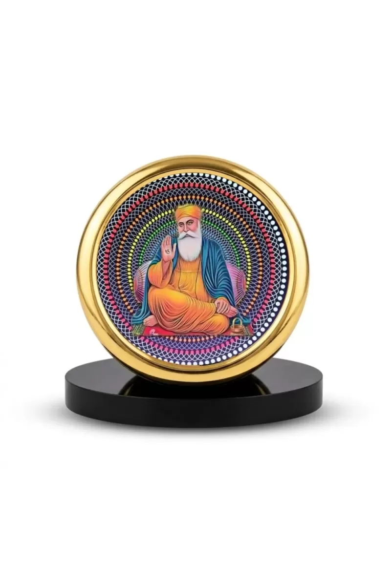 Car Desk/Table Top Gurunanak Metal Golden Photo Stand  2x2 Inches, Compact & Stylish Spiritual Display For Car, Home & Office (Pack Of 1) (F18491)
