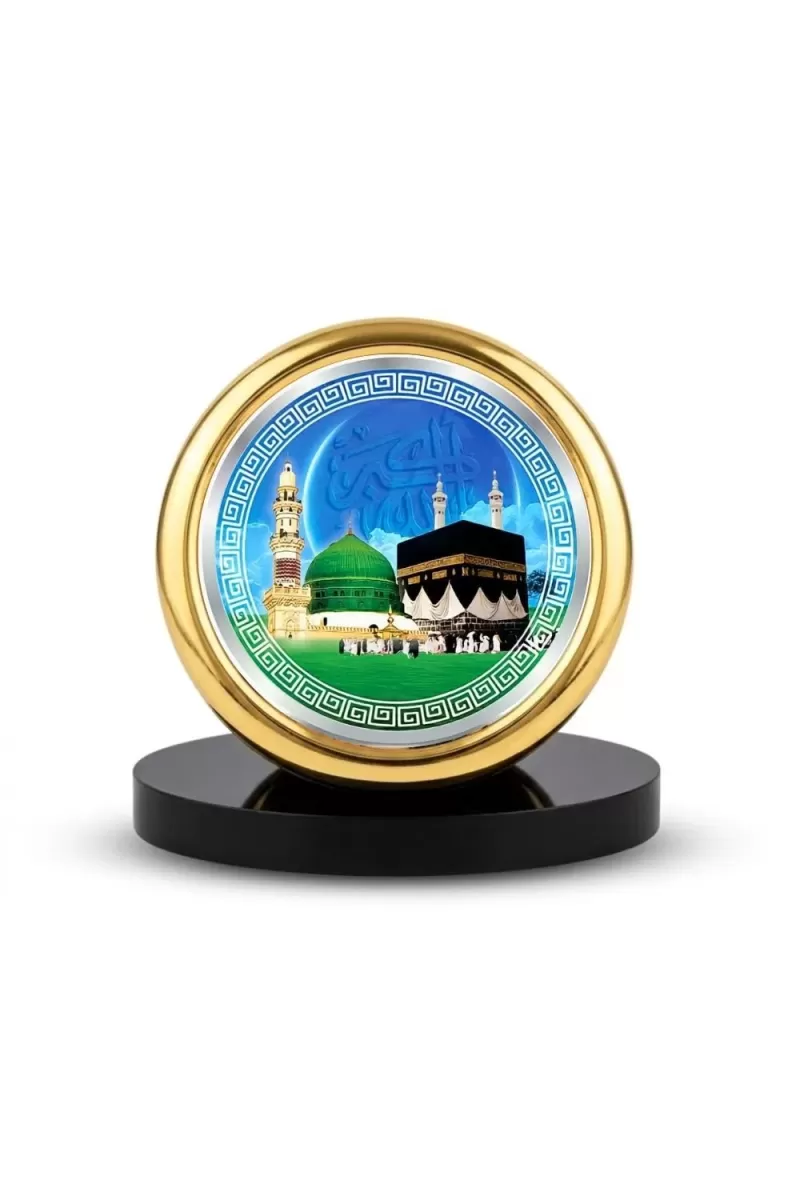 Car Desk/Table Top Macca Metal Golden Photo Stand  2x2 Inches, Compact & Stylish Spiritual Display For Car, Home & Office (Pack Of 1) (F18494)