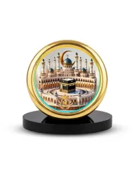 Car Desk/Table Top Macca Metal Golden Photo Stand  2x2 Inches, Compact & Stylish Spiritual Display For Car, Home & Office (Pack Of 1) (F18495)