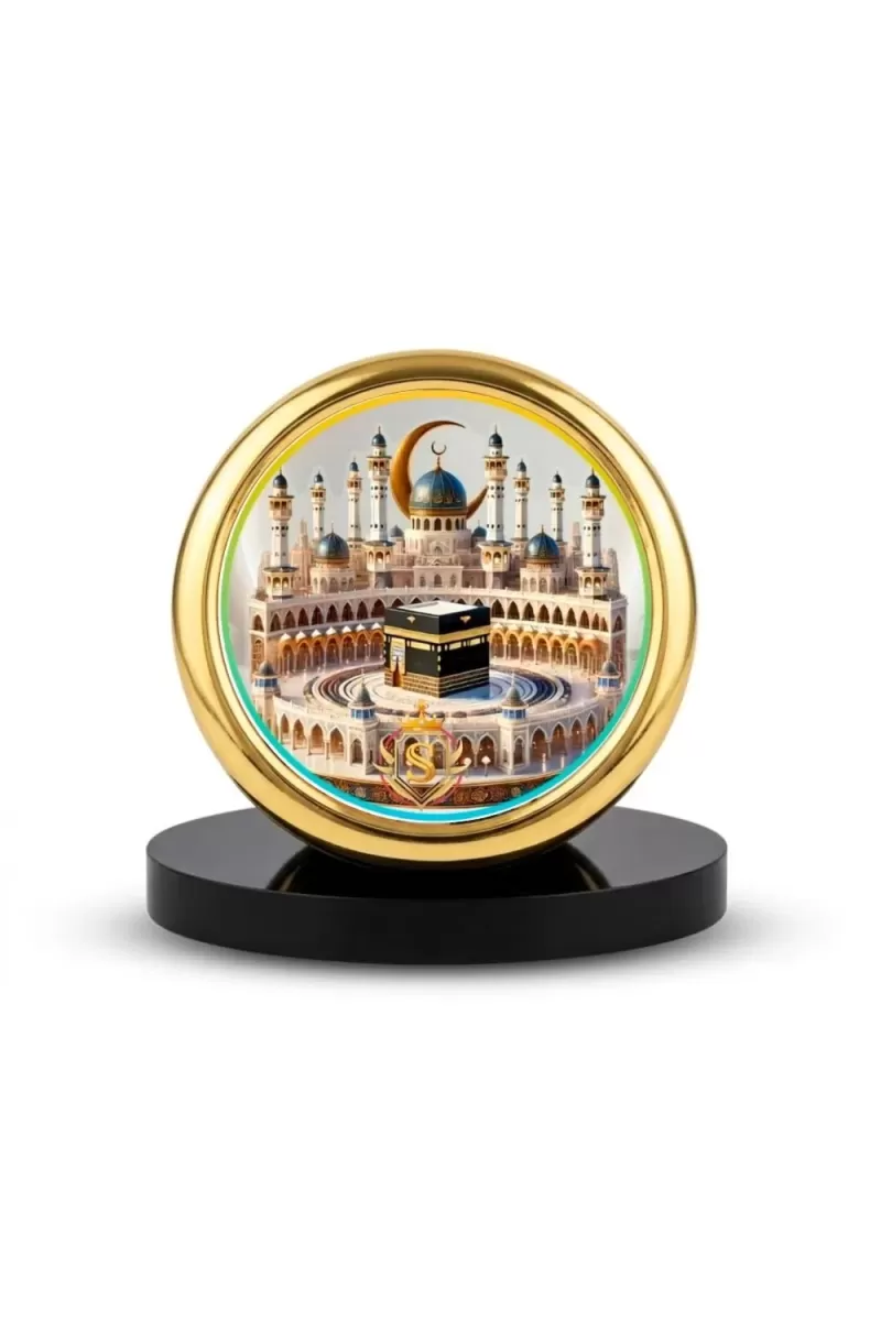Car Desk/Table Top Macca Metal Golden Photo Stand  2x2 Inches, Compact & Stylish Spiritual Display For Car, Home & Office (Pack Of 1) (F18495)