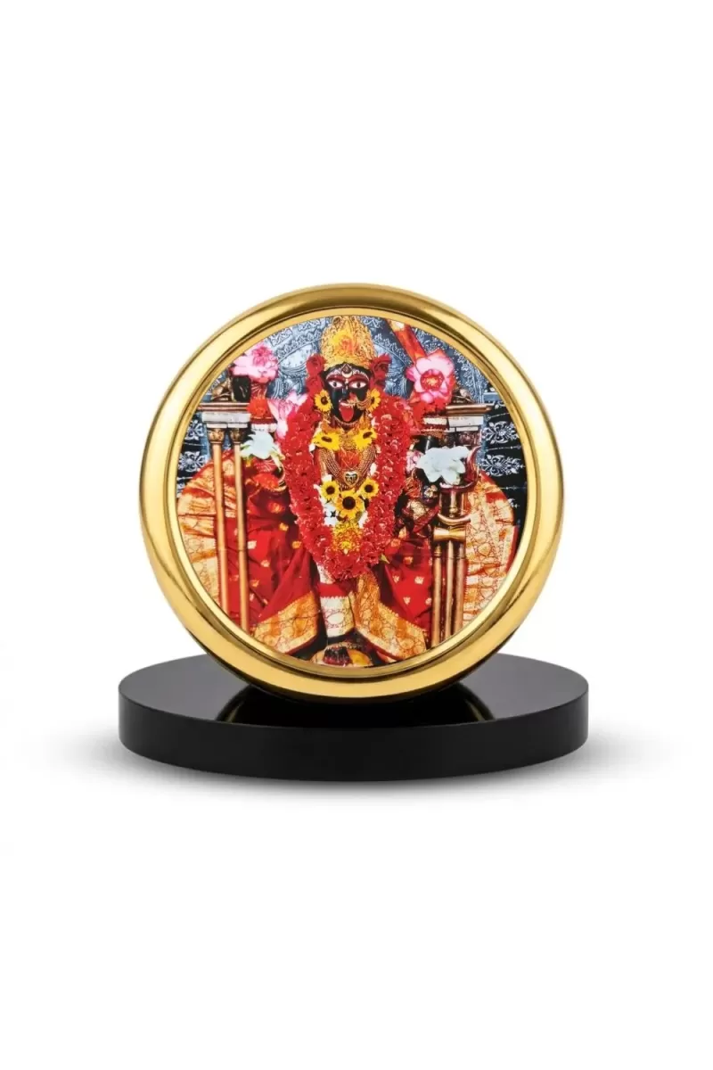 Car Desk/Table Top Kali Maa Metal Golden Photo Stand  2x2 Inches, Compact & Stylish Spiritual Display For Car, Home & Office (Pack Of 1) (F18498)
