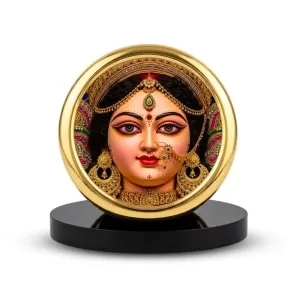 Car Desk/Table Top Maa Durga Metal Golden Photo Stand  2x2 Inches, Compact & Stylish Spiritual Display For Car, Home & Office (Pack Of 1) (F18499)