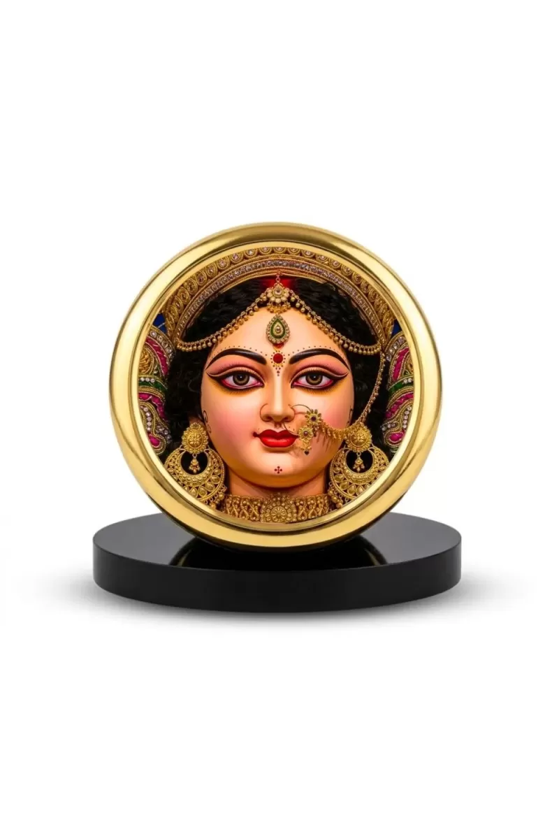Car Desk/Table Top Maa Durga Metal Golden Photo Stand  2x2 Inches, Compact & Stylish Spiritual Display For Car, Home & Office (Pack Of 1) (F18499)