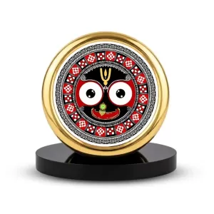 Car Desk/Table Top Lord Jagannath Metal Golden Photo Stand  2x2 Inches, Compact & Stylish Spiritual Display For Car, Home & Office (Pack Of 1) (F18500)