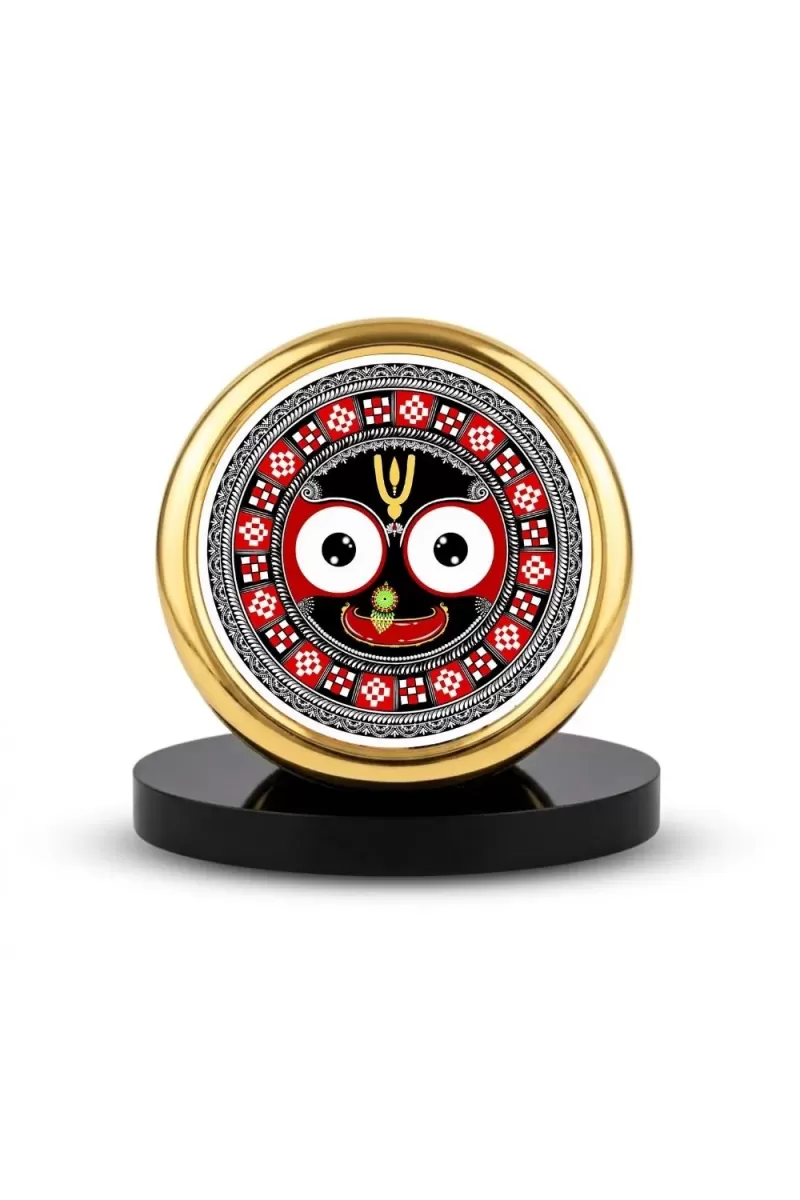 Car Desk/Table Top Lord Jagannath Metal Golden Photo Stand  2x2 Inches, Compact & Stylish Spiritual Display For Car, Home & Office (Pack Of 1) (F18500)