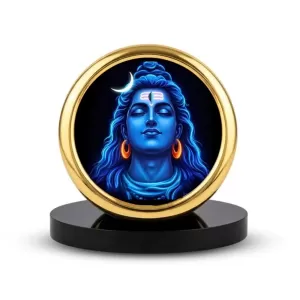 Car Desk/Table Top Lord Shiva Metal Golden Photo Stand  2x2 Inches, Compact & Stylish Spiritual Display For Car, Home & Office (Pack Of 1) (F18501)