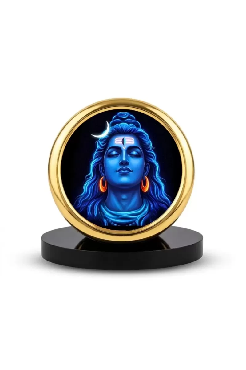 Car Desk/Table Top Lord Shiva Metal Golden Photo Stand  2x2 Inches, Compact & Stylish Spiritual Display For Car, Home & Office (Pack Of 1) (F18501)