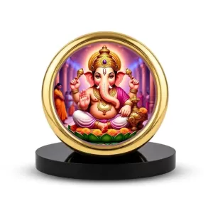 Car Desk/Table Top Lord Ganesha Metal Golden Photo Stand 2x2 Inches, Compact & Stylish Spiritual Display For Car, Home & Office (Pack Of 1) (F18502) Car Desk/Table Top Lord Ganesha Metal Golden Photo Stand 2x2 Inches, Compact & Stylish Spiritual Display For Car, Home & Office (Pack Of 1) (F18502)