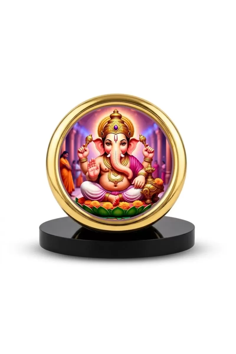 Car Desk/Table Top Lord Ganesha Metal Golden Photo Stand  2x2 Inches, Compact & Stylish Spiritual Display For Car, Home & Office (Pack Of 1) (F18502)