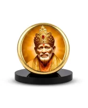 Car Desk/Table Top Lord Saibaba Metal Golden Photo Stand  2x2 Inches, Compact & Stylish Spiritual Display For Car, Home & Office (Pack Of 1) (F18503)
