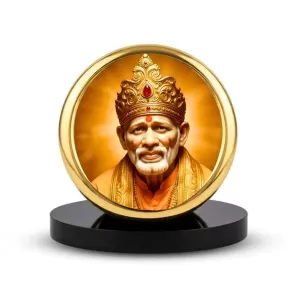 Car Desk/Table Top Lord Saibaba Metal Golden Photo Stand  2x2 Inches, Compact & Stylish Spiritual Display For Car, Home & Office (Pack Of 1) (F18503)