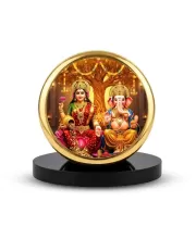 Car Desk/Table Top Ganesha And Laxmi Metal Golden Photo Stand  2x2 Inches, Compact & Stylish Spiritual Display For Car, Home & Office (Pack Of 1) (F18504)