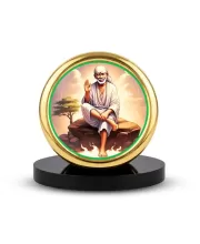 Car Desk/Table Top Saibaba Metal Golden Photo Stand  2x2 Inches, Compact & Stylish Spiritual Display For Car, Home & Office (Pack Of 1) (F18505)