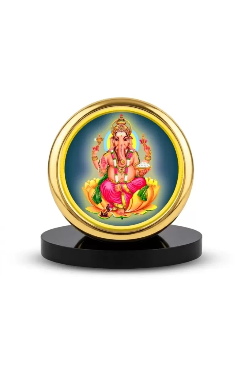 Car Desk/Table Top Lord Ganesha Metal Golden Photo Stand  2x2 Inches, Compact & Stylish Spiritual Display For Car, Home & Office (Pack Of 1) (F18506)