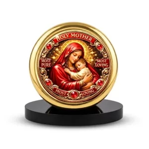Car Desk/Table Top Jesus And Merry Metal Golden Photo Stand  2x2 Inches, Compact & Stylish Spiritual Display For Car, Home & Office (Pack Of 1) (F18508)