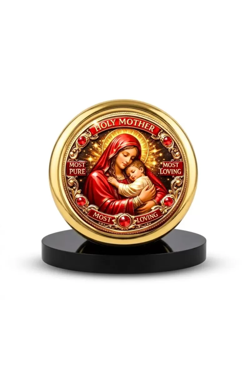 Car Desk/Table Top Jesus And Merry Metal Golden Photo Stand  2x2 Inches, Compact & Stylish Spiritual Display For Car, Home & Office (Pack Of 1) (F18508)