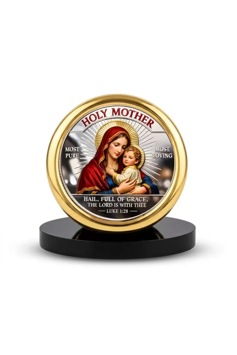 Car Desk/Table Top Jesus And Merry Metal Golden Photo Stand  2x2 Inches, Compact & Stylish Spiritual Display For Car, Home & Office (Pack Of 1) (F18510)