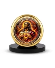 Car Desk/Table Top Jesus  Metal Golden Photo Stand  2x2 Inches, Compact & Stylish Spiritual Display For Car, Home & Office (Pack Of 1) (F18511)