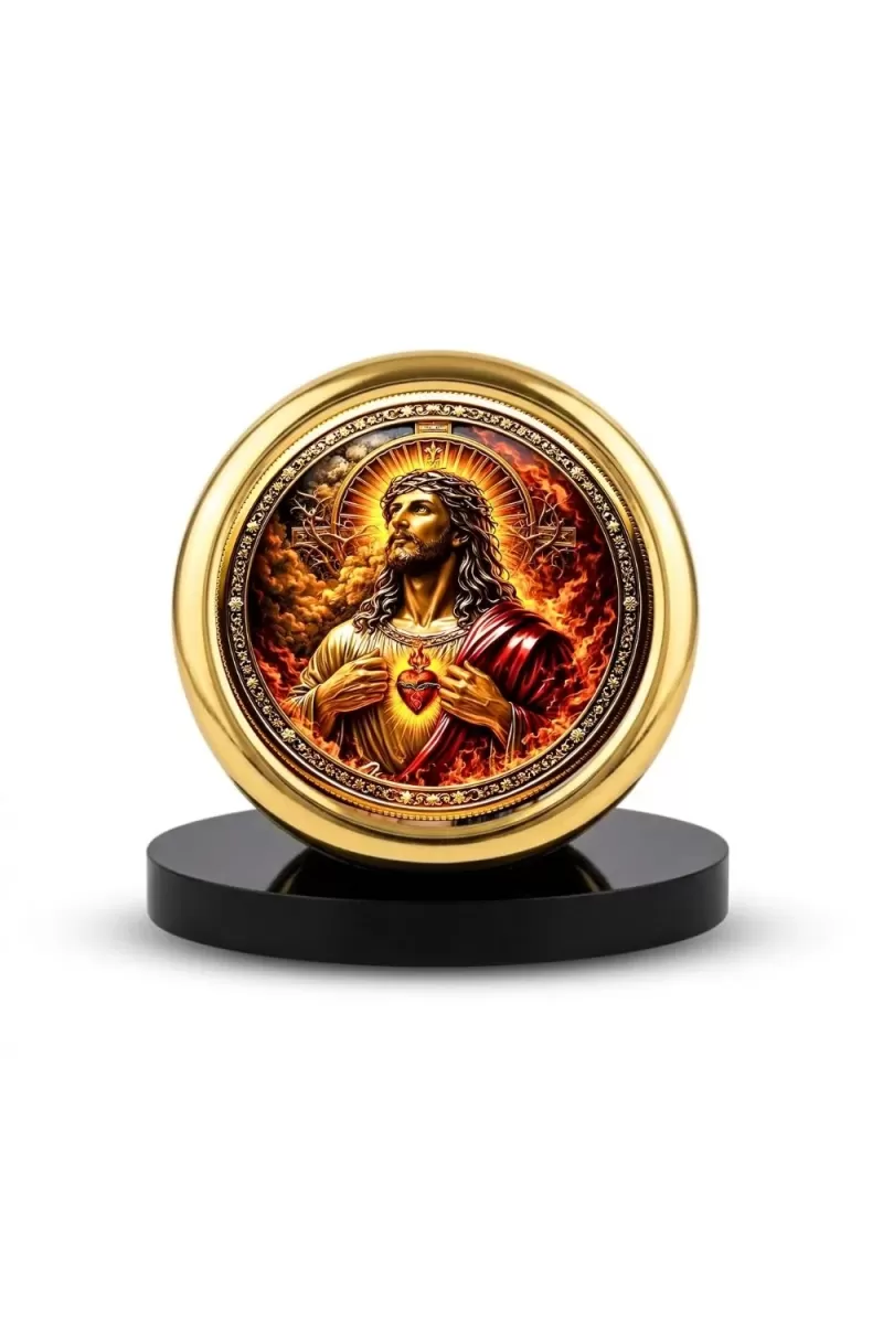Car Desk/Table Top Jesus  Metal Golden Photo Stand  2x2 Inches, Compact & Stylish Spiritual Display For Car, Home & Office (Pack Of 1) (F18511)