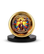 Car Desk/Table Top Lord Jesus Metal Golden Photo Stand  2x2 Inches, Compact & Stylish Spiritual Display For Car, Home & Office (Pack Of 1) (F18513)