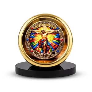 Car Desk/Table Top Lord Jesus Metal Golden Photo Stand  2x2 Inches, Compact & Stylish Spiritual Display For Car, Home & Office (Pack Of 1) (F18513)