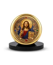 Car Desk/Table Top Lord Jesus Metal Golden Photo Stand  2x2 Inches, Compact & Stylish Spiritual Display For Car, Home & Office (Pack Of 1) (F18514)