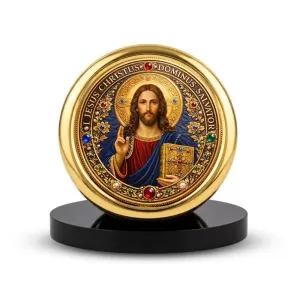 Car Desk/Table Top Lord Jesus Metal Golden Photo Stand  2x2 Inches, Compact & Stylish Spiritual Display For Car, Home & Office (Pack Of 1) (F18514)