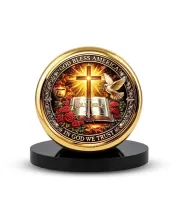 Car Desk/Table Top Jesus Symbol Silva Metal Golden Photo Stand  2x2 Inches, Compact & Stylish Spiritual Display For Car, Home & Office (Pack Of 1) (F18515)