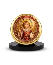 Car Desk/Table Top Lord Jesus Metal Golden Photo Stand  2x2 Inches, Compact & Stylish Spiritual Display For Car, Home & Office (Pack Of 1) (F18518)