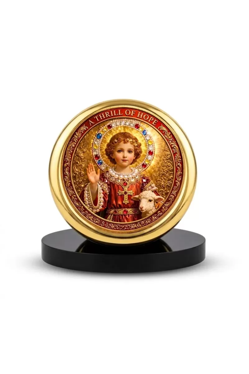 Car Desk/Table Top Lord Jesus Metal Golden Photo Stand  2x2 Inches, Compact & Stylish Spiritual Display For Car, Home & Office (Pack Of 1) (F18518)