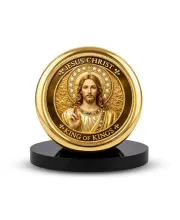 Car Desk/Table Top Lord Jesus Metal Golden Photo Stand  2x2 Inches, Compact & Stylish Spiritual Display For Car, Home & Office (Pack Of 1) (F18520)