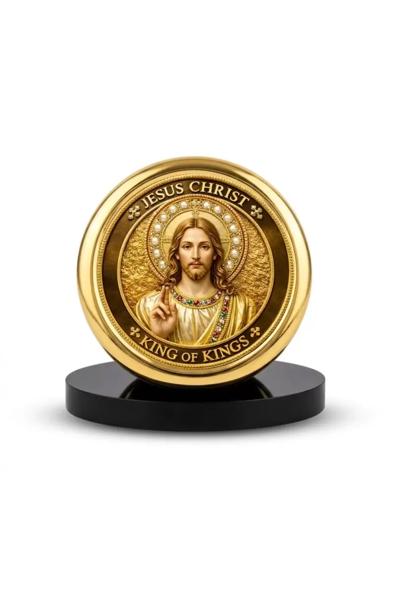 Car Desk/Table Top Lord Jesus Metal Golden Photo Stand  2x2 Inches, Compact & Stylish Spiritual Display For Car, Home & Office (Pack Of 1) (F18520)