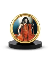 Car Desk/Table Top  Acharya Srimat Swami Pranabanandaji Maharaj Metal Golden Photo Stand  2x2 Inches, Compact & Stylish Spiritual Display For Car, Home & Office (Pack Of 1) (F18522)