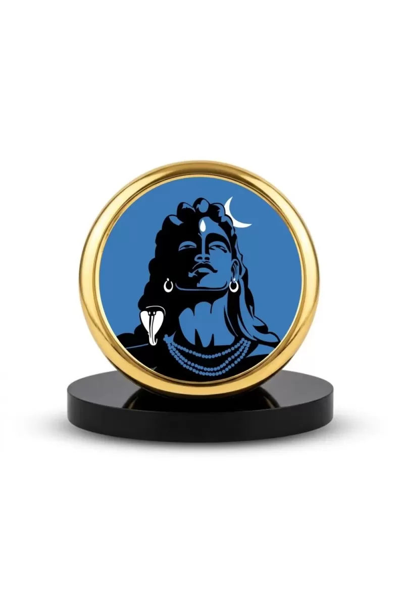 Car Desk/Table Top Lord Shiva Metal Golden Photo Stand  2x2 Inches, Compact & Stylish Spiritual Display For Car, Home & Office (Pack Of 1) (F18524)