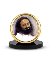 Car Desk/Table Top Sri Sri Ravi Shankar Metal Golden Photo Stand  2x2 Inches, Compact & Stylish Spiritual Display For Car, Home & Office (Pack Of 1) (F18526)