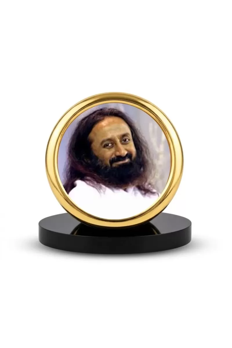 Car Desk/Table Top Sri Sri Ravi Shankar Metal Golden Photo Stand  2x2 Inches, Compact & Stylish Spiritual Display For Car, Home & Office (Pack Of 1) (F18526)