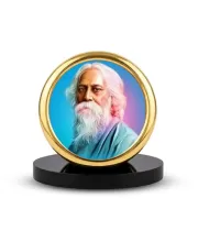 Car Desk/Table Top Rabindranath  Metal Golden Photo Stand  2x2 Inches, Compact & Stylish Spiritual Display For Car, Home & Office (Pack Of 1) (F18527)