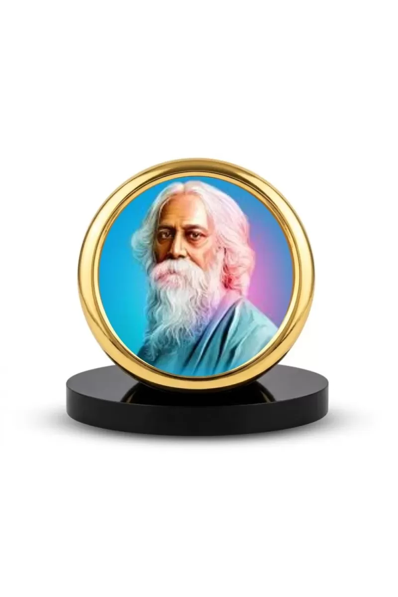 Car Desk/Table Top Rabindranath  Metal Golden Photo Stand  2x2 Inches, Compact & Stylish Spiritual Display For Car, Home & Office (Pack Of 1) (F18527)