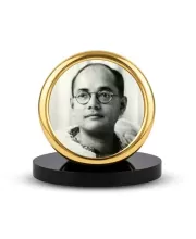 Car Desk/Table Top Netaji Subhas Chandra Bose Metal Golden Photo Stand  2x2 Inches, Compact & Stylish Spiritual Display For Car, Home & Office (Pack Of 1) (F18528)