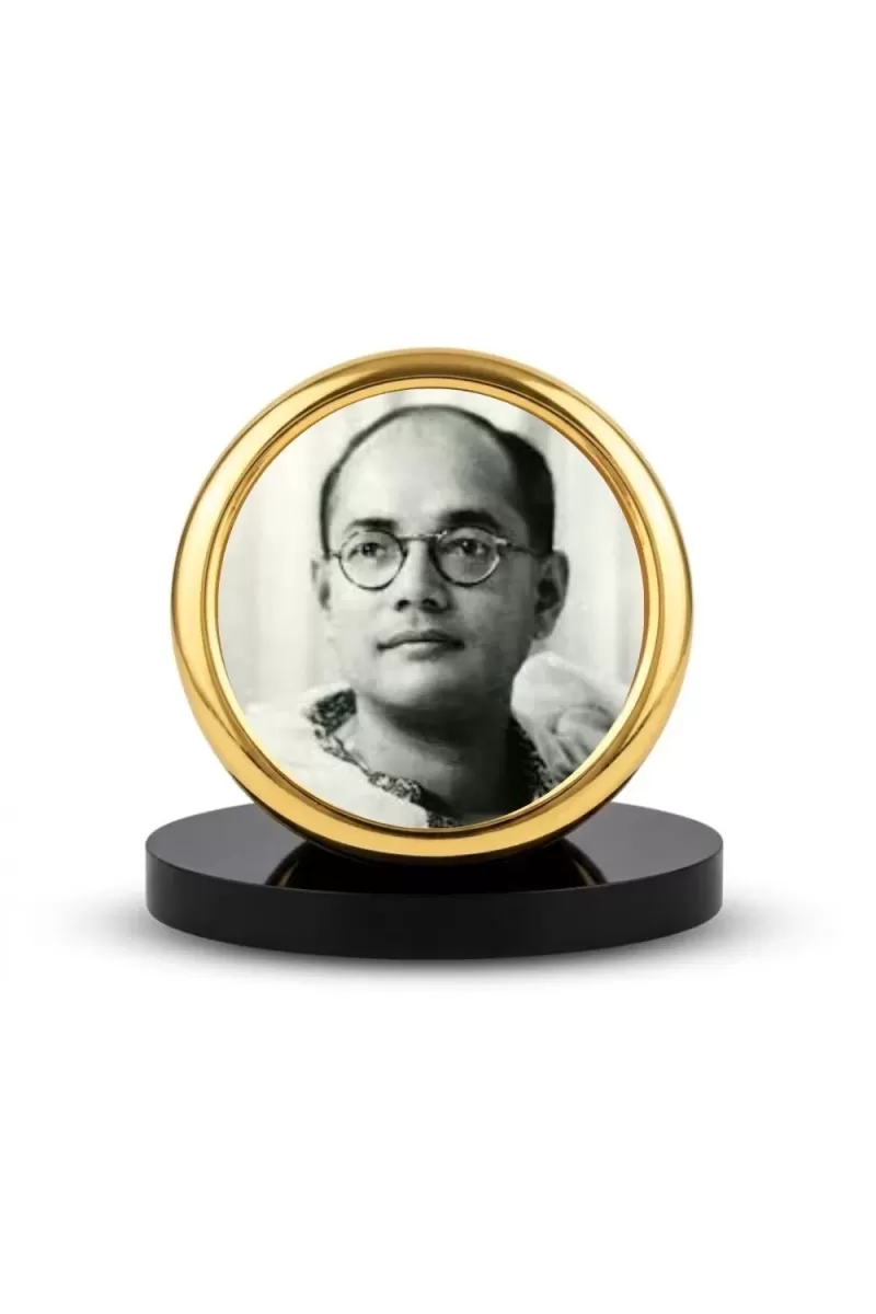 Car Desk/Table Top Netaji Subhas Chandra Bose Metal Golden Photo Stand  2x2 Inches, Compact & Stylish Spiritual Display For Car, Home & Office (Pack Of 1) (F18528)