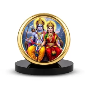 Car Desk/Table Top Lord Rama And Sita Metal Golden Photo Stand 2x2 Inches, Compact & Stylish Spiritual Display For Car, Home & Office (Pack Of 1) (F18529) Car Desk/Table Top Lord Rama And Sita Metal Golden Photo Stand 2x2 Inches, Compact & Stylish Spiritual Display For Car, Home & Office (Pack Of 1) (F18529)