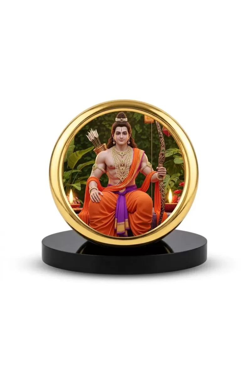 Car Desk/Table Top Lord Rama Metal Golden Photo Stand  2x2 Inches, Compact & Stylish Spiritual Display For Car, Home & Office (Pack Of 1) (F18530)