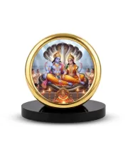 Car Desk/Table Top Lord Vishnu And Laksmi Metal Golden Photo Stand  2x2 Inches, Compact & Stylish Spiritual Display For Car, Home & Office (Pack Of 1) (F18531)
