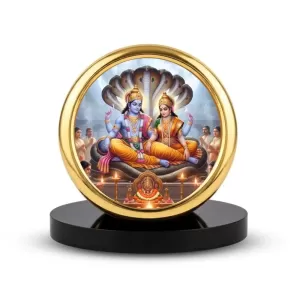Car Desk/Table Top Lord Vishnu And Laksmi Metal Golden Photo Stand 2x2 Inches, Compact & Stylish Spiritual Display For Car, Home & Office (Pack Of 1) (F18531) Car Desk/Table Top Lord Vishnu And Laksmi Metal Golden Photo Stand 2x2 Inches, Compact & Stylish Spiritual Display For Car, Home & Office (Pack Of 1) (F18531)