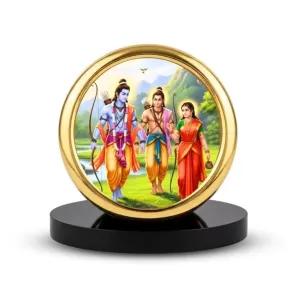 Car Desk/Table Top Rama Lakshmana Sita Metal Golden Photo Stand 2x2 Inches, Compact & Stylish Spiritual Display For Car, Home & Office (Pack Of 1) (F18533) Car Desk/Table Top Rama Lakshmana Sita Metal Golden Photo Stand 2x2 Inches, Compact & Stylish Spiritual Display For Car, Home & Office (Pack Of 1) (F18533)