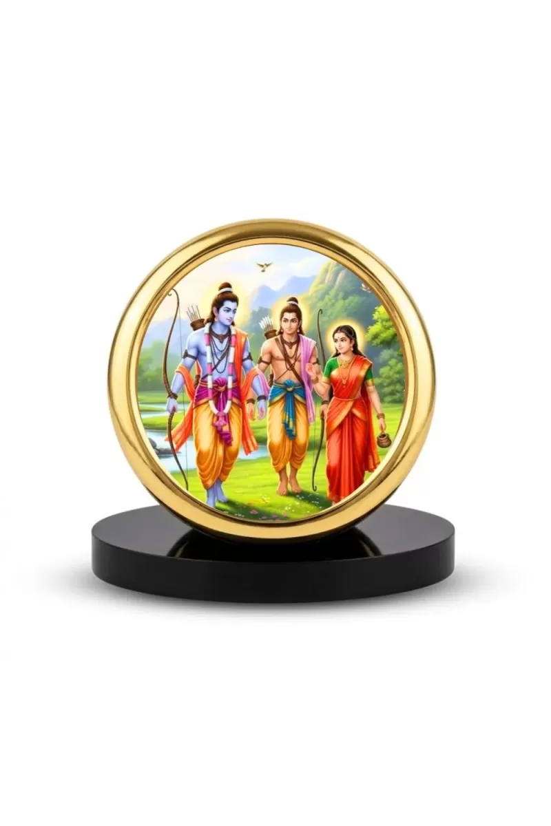 Car Desk/Table Top Rama Lakshmana Sita Metal Golden Photo Stand  2x2 Inches, Compact & Stylish Spiritual Display For Car, Home & Office (Pack Of 1) (F18533)