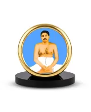 Car Desk/Table Top Lord Anukul Thakur Ji Metal Golden Photo Stand  2x2 Inches, Compact & Stylish Spiritual Display For Car, Home & Office (Pack Of 1) (F18534)
